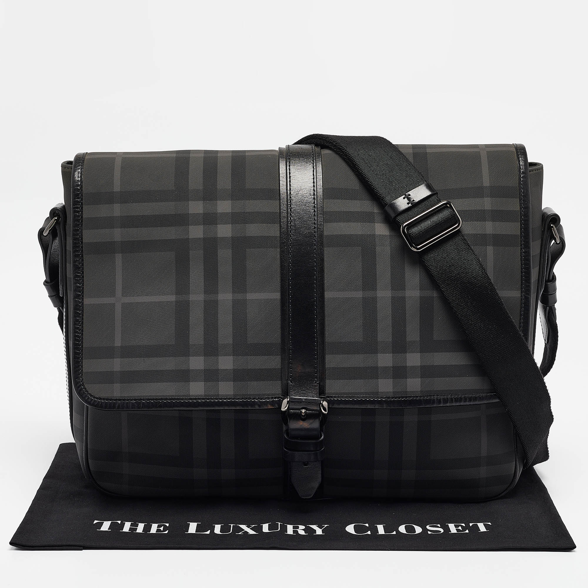 Burberry Black House Check PVC And Leather Messenger Bag