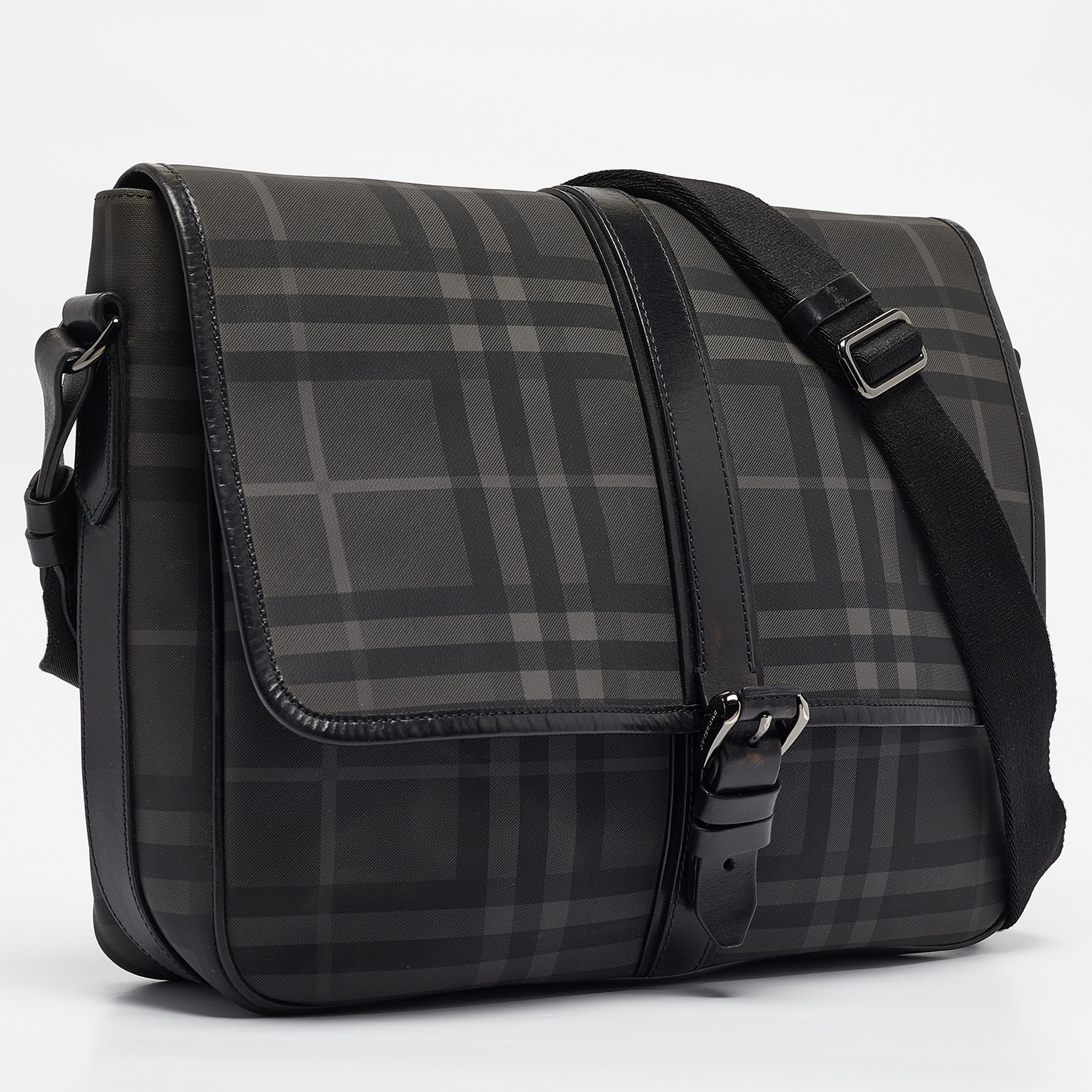 Burberry Black House Check PVC And Leather Messenger Bag