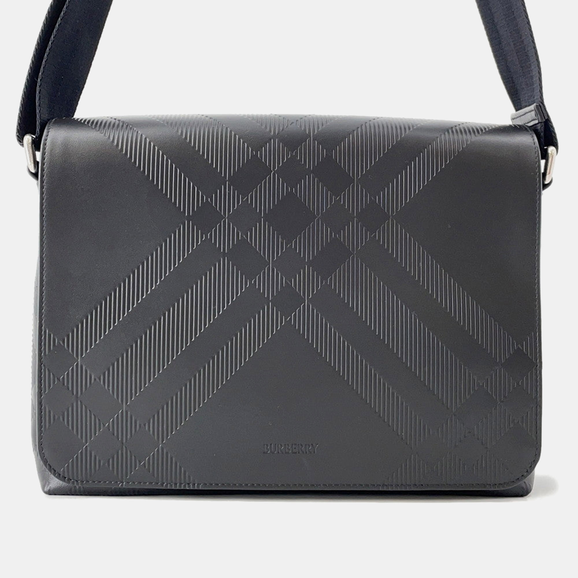 Burberry Embossed Check Messenger Bag Black Calf Leather
Burberry Embossed Check Messenger Bag Black Calf Leather