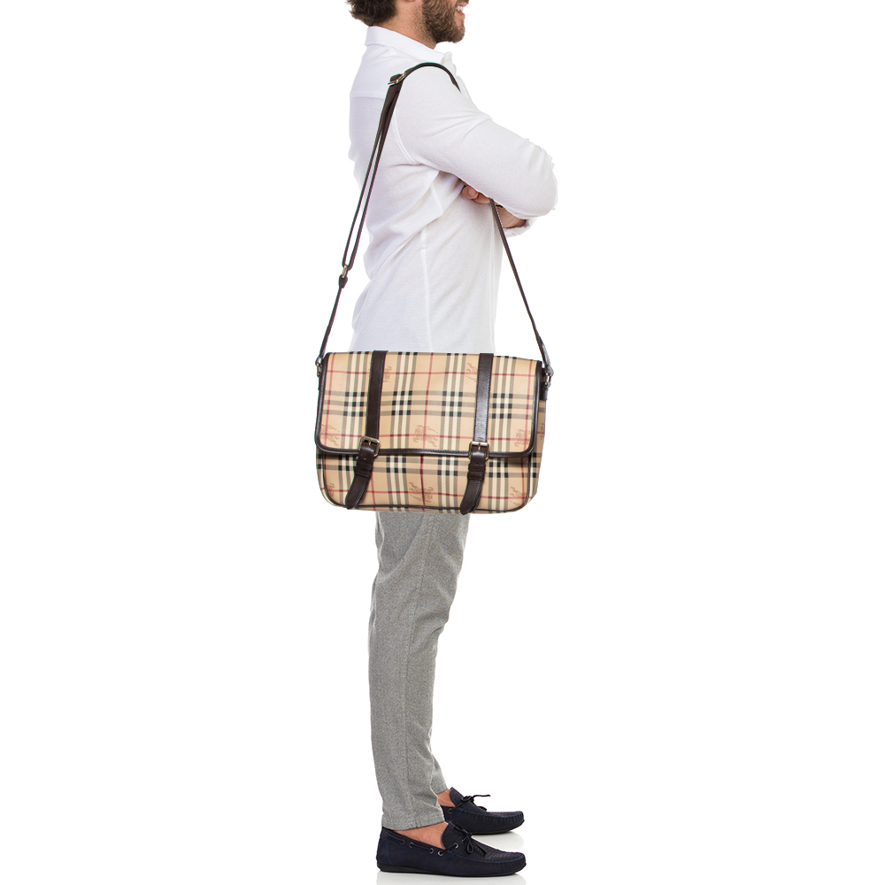 Burberry Beige/Brown Haymarket Coated Canvas and Leather Newton Messenger Bag
Burberry Beige/Brown Haymarket Coated Canvas and Leather Newton Messenger Bag