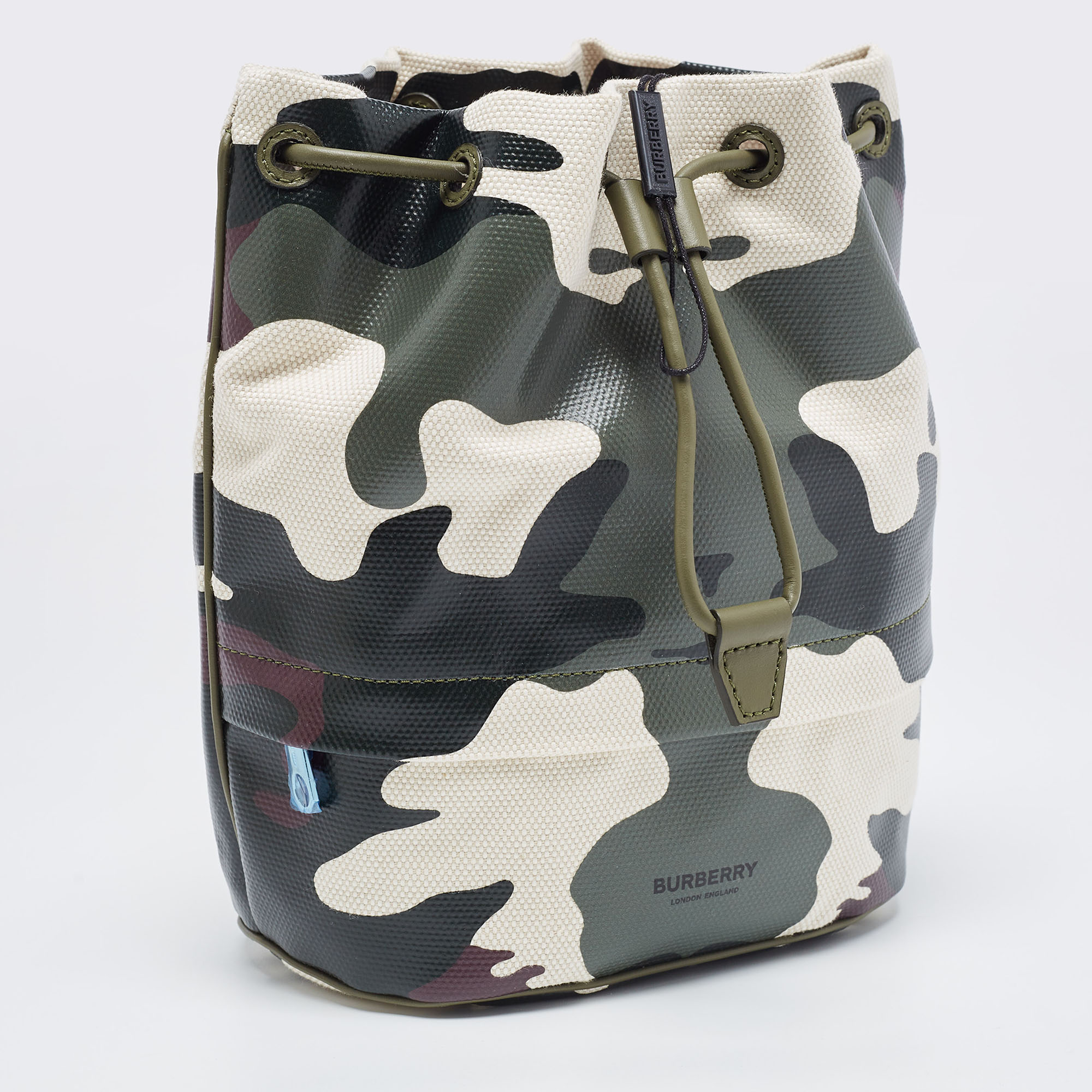 Burberry Green Camouflage Coated And Canvas Phoebe Drawstring Pouch
