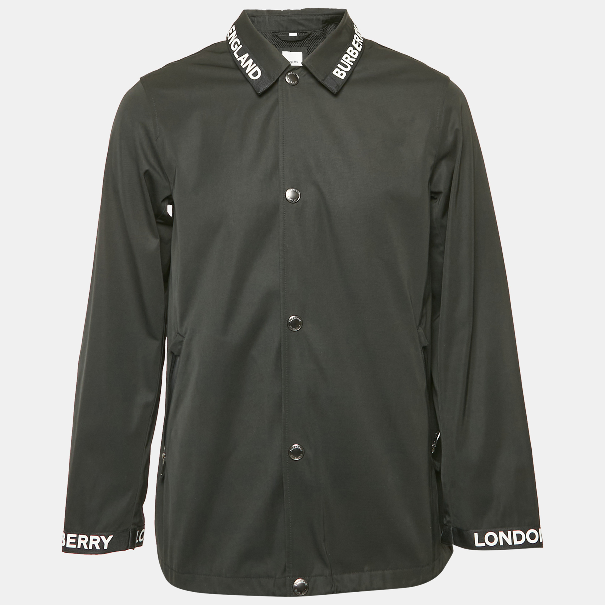 Burberry Black Gabardine Button Front Easthorpe Coaches Jacket S
Burberry Black Gabardine Button Front Easthorpe Coaches Jacket S