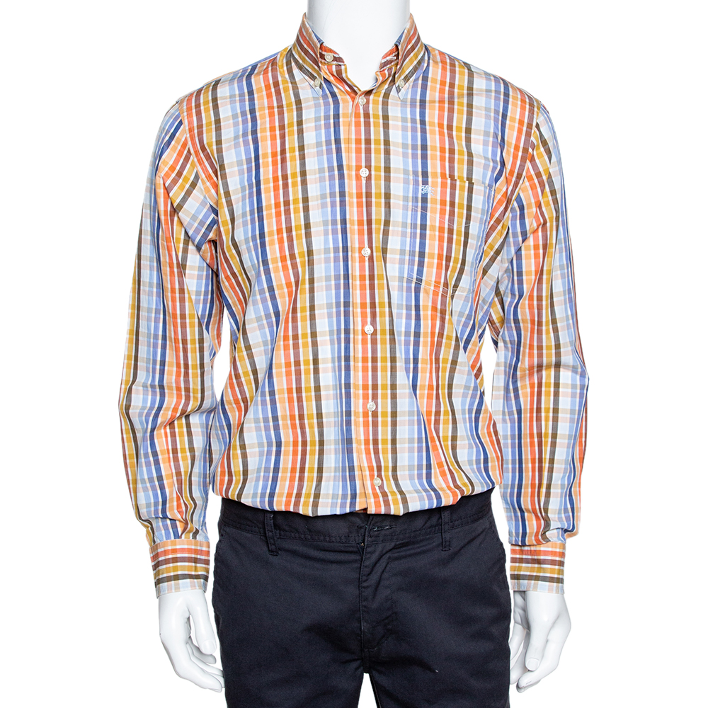 Image of Burberry Multicolor Checked Cotton Button Down Long Sleeve Shirt S