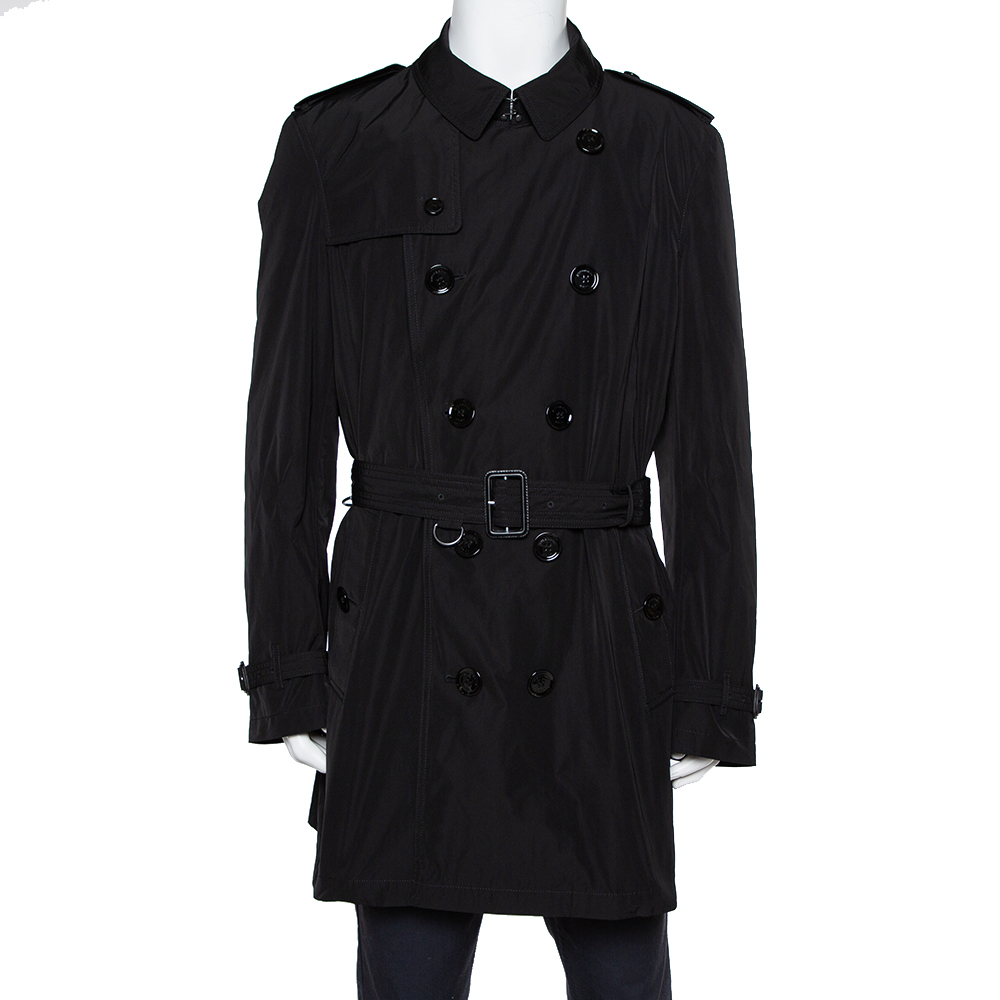 Burberry Black Synthetic Double Breasted Belted Trench Coat XXL