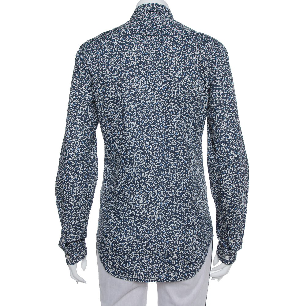 Burberry Brit Navy Blue Printed Cotton Button Front Shirt XS