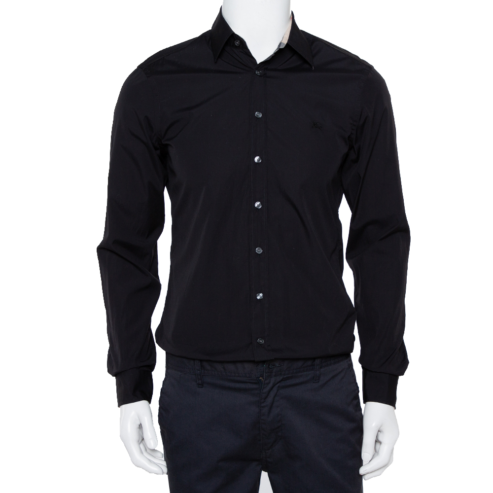 Burberry Brit Black Cotton Nova Check Detail Button Front Shirt S
