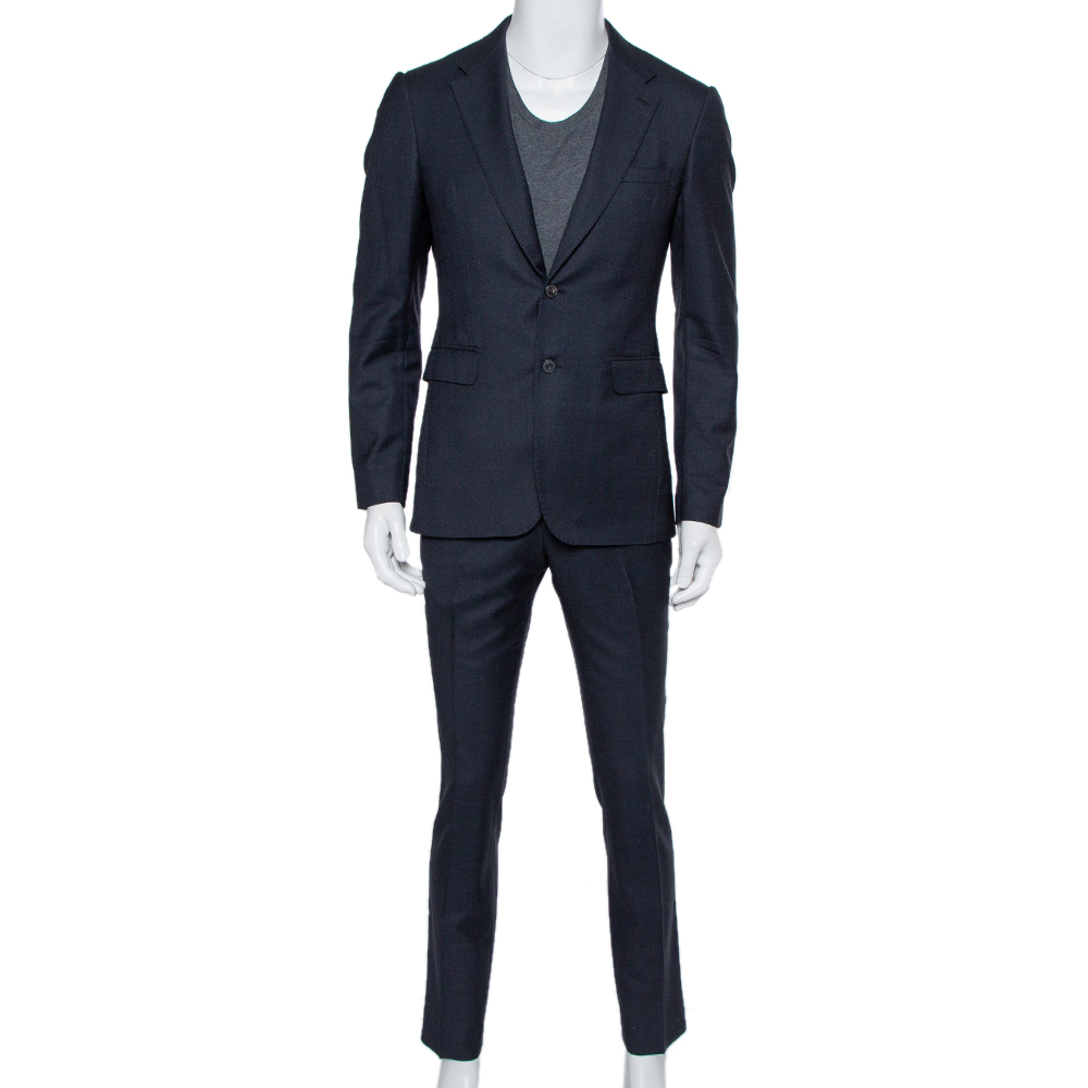 Burberry Navy Blue Wool Formal Suit M