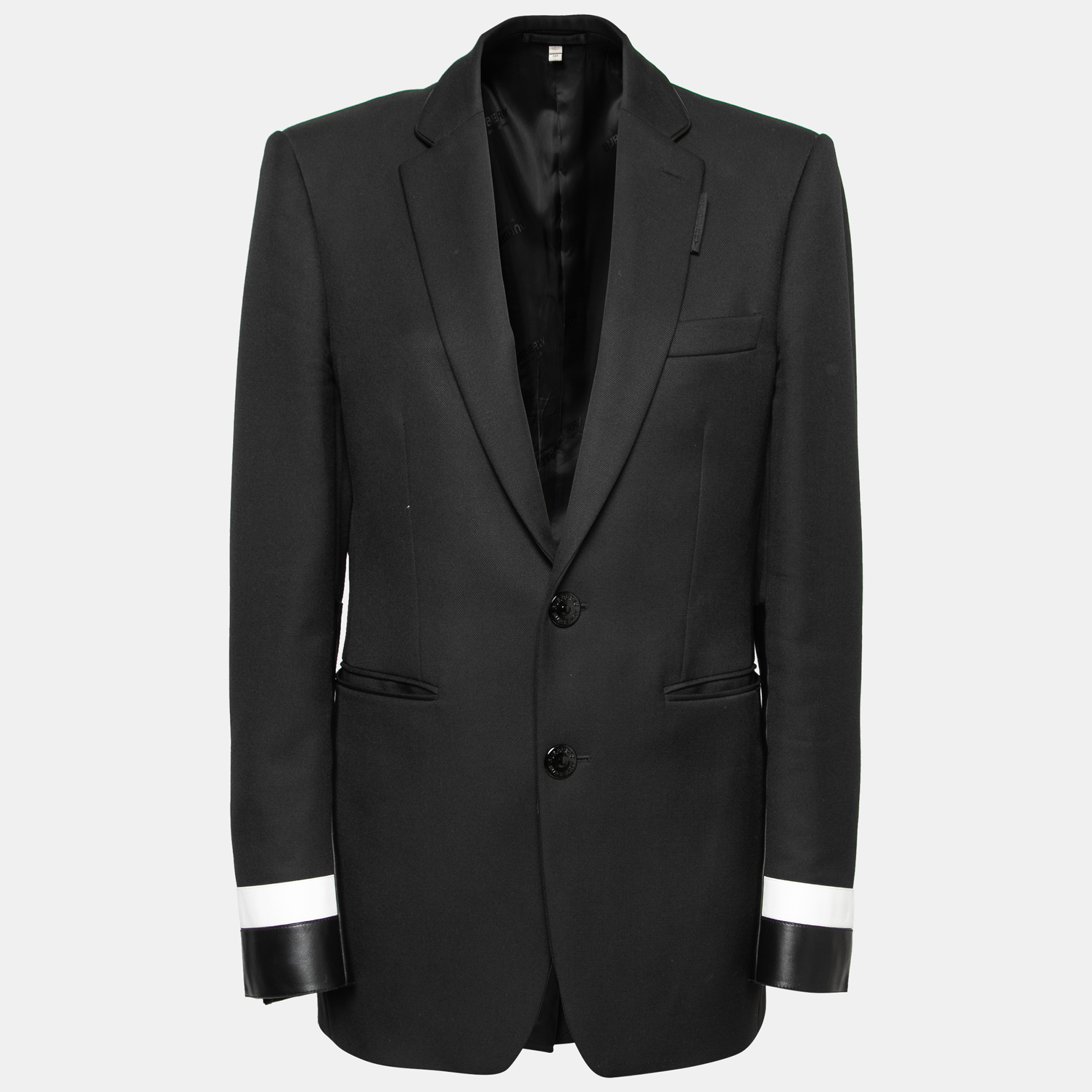 Burberry Black Wool & Leather Inset Single Breasted Blazer M