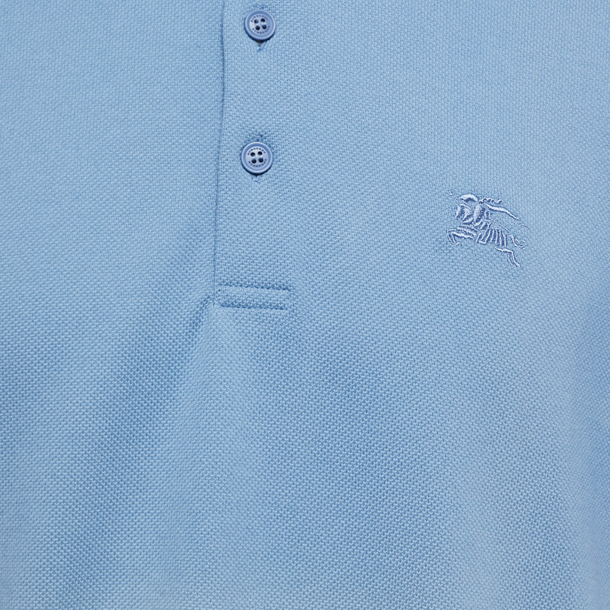 Burberry Blue Cotton Pique Short Sleeve Polo T-Shirt XXL