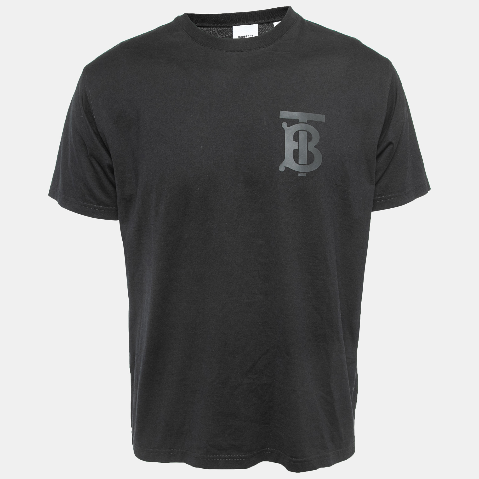 Burberry Black Monogram Printed Cotton Knit T-Shirt XS