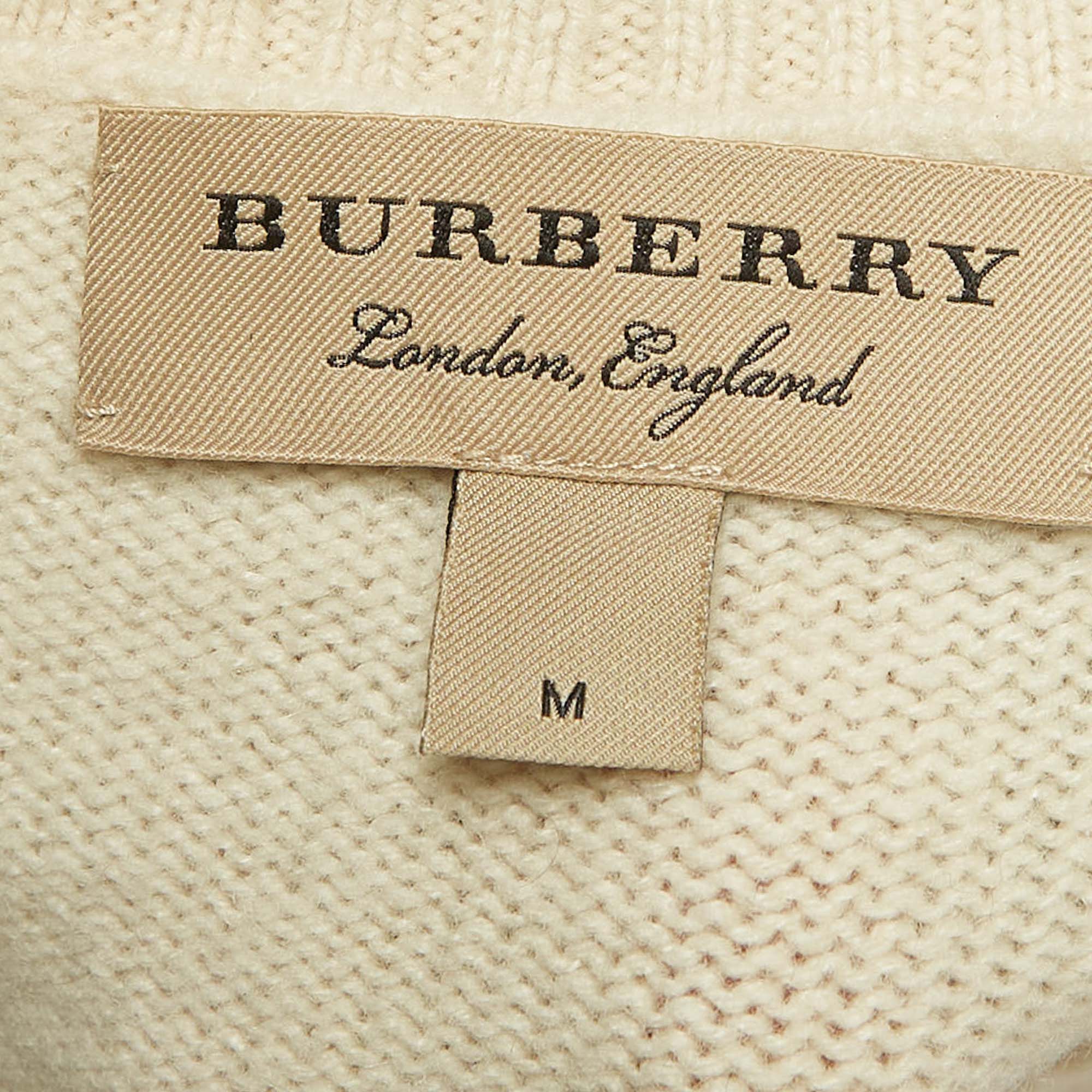 Burberry Cream Jacquard Cashmere Blend Crew Neck Sweater M