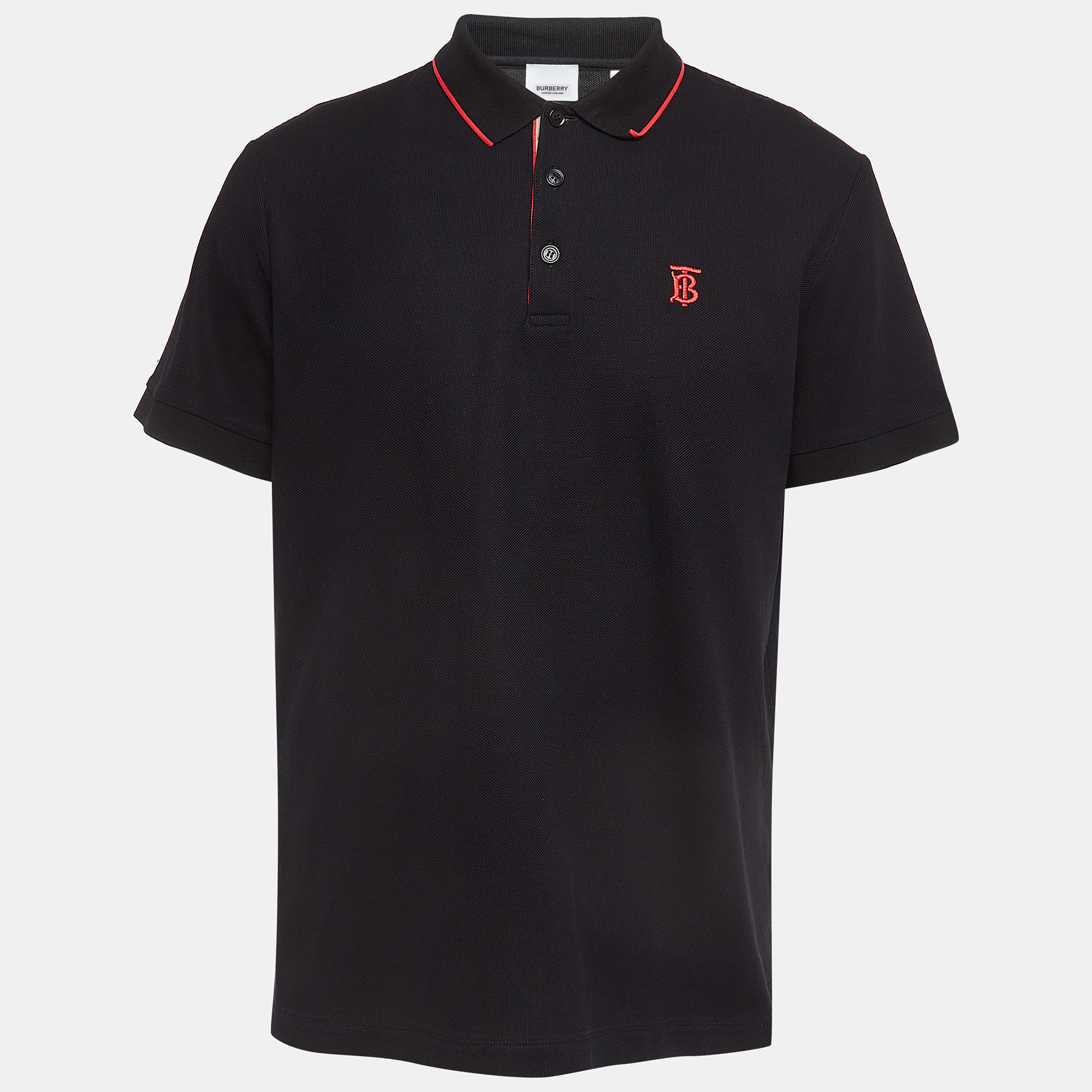 

Burberry Black Logo Embroidered Cotton Polo T-Shirt