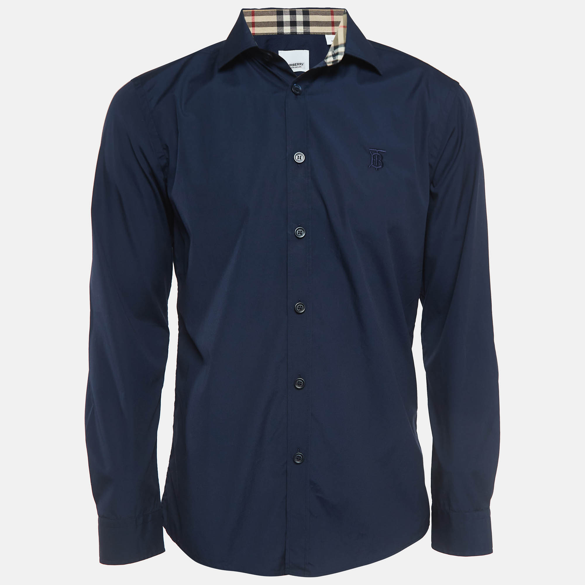 Burberry navy blue poplin button front shirt m