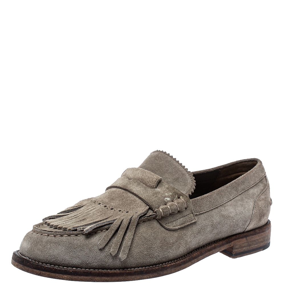 Burberry Grey Suede Bedmoore Fringe Detail Penny Loafers Size 42.5