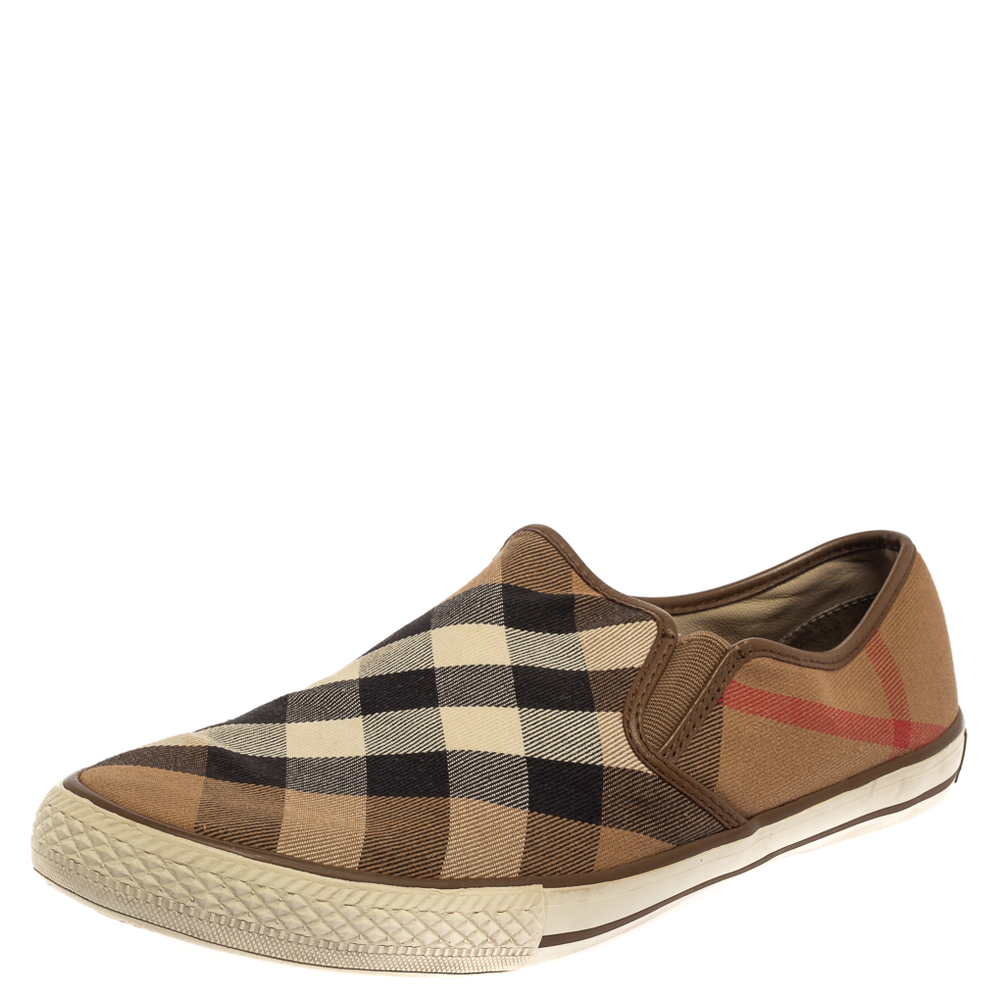 Burberry Beige House Check Canvas Slip On Sneakers Size 43