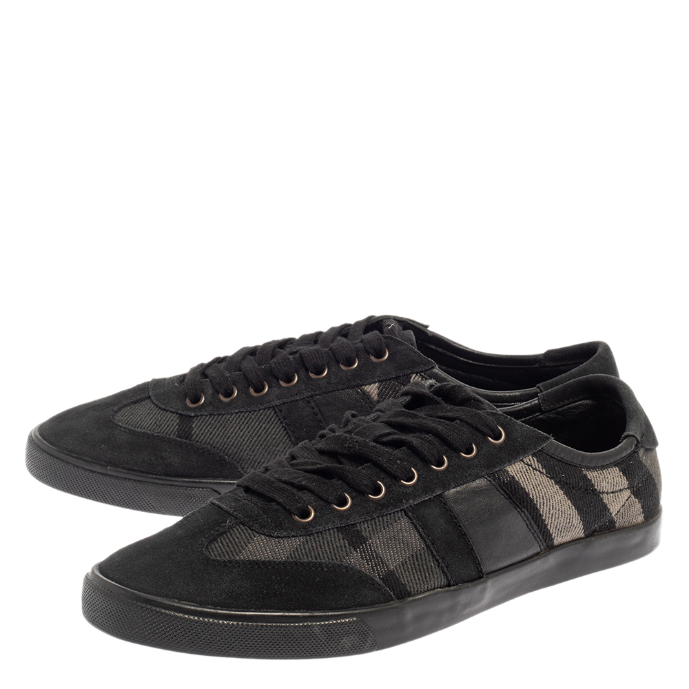 Burberry Black/Grey Suede And Check Canvas Low Top Sneakers Size 44