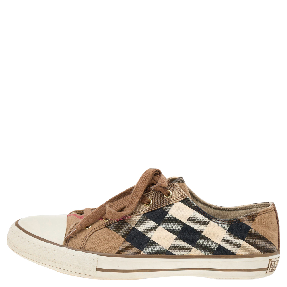 Burberry Beige/White House Check Canvas And Leather Lace Up Low Top Sneakers Size
Burberry Beige/White House Check Canvas And Leather Lace Up Low Top Sneakers Size