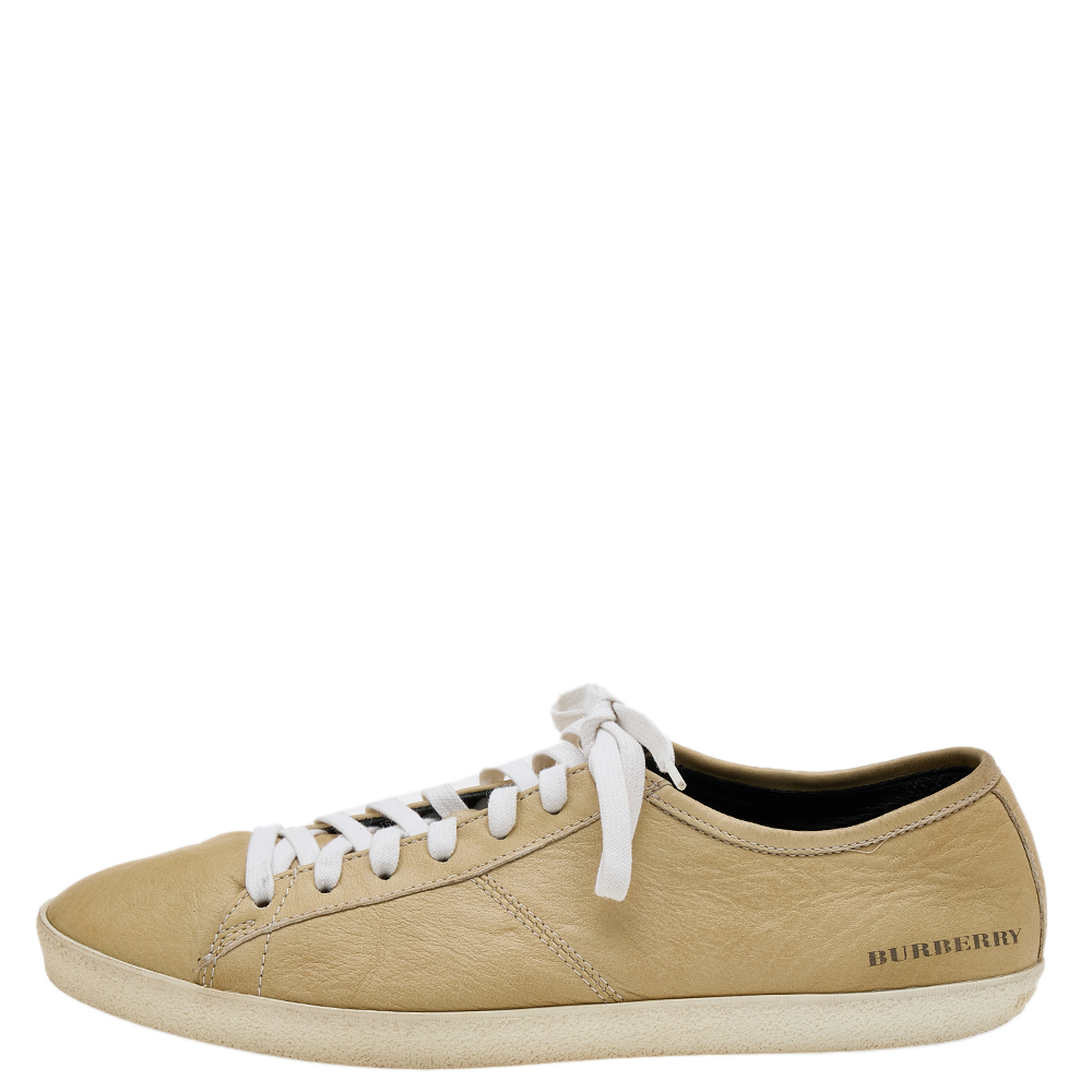 Burberry Beige Leather Low Top Sneakers Size 43