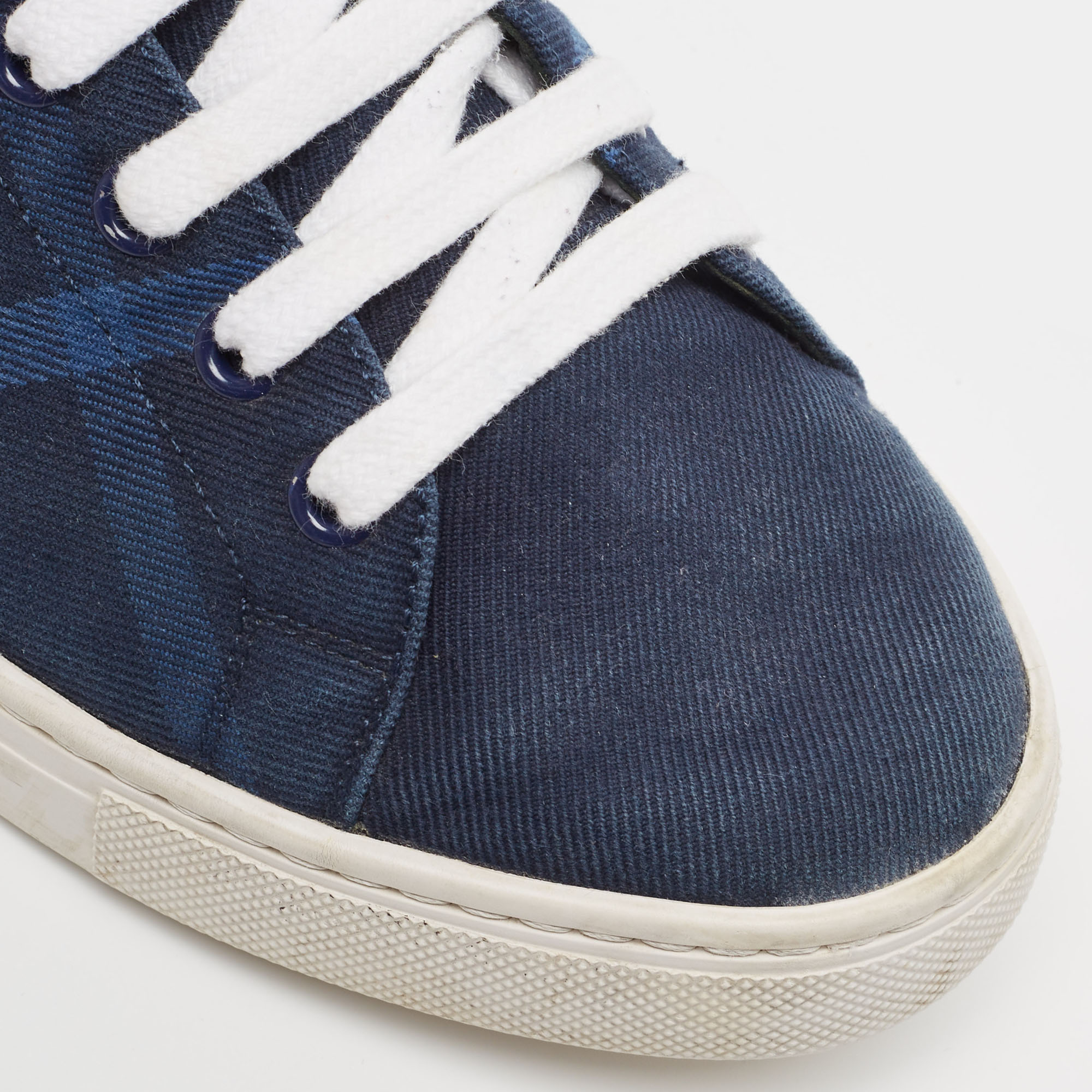 Burberry Blue/White Nova Check Denim And Leather Low Top Sneakers Size 44