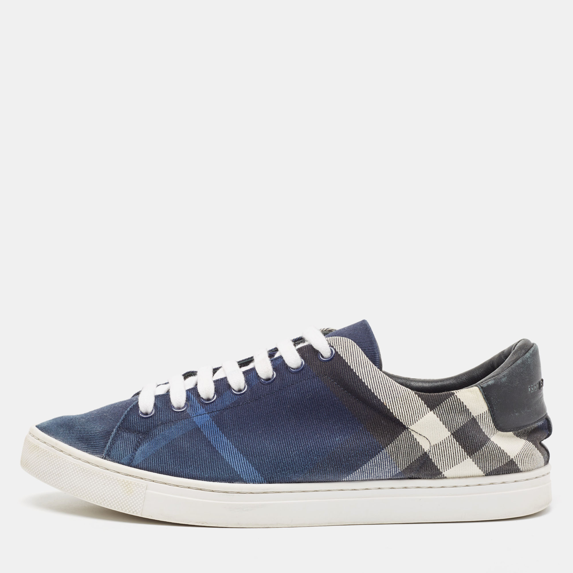 Burberry blue/white nova check denim and leather low top sneakers size 44