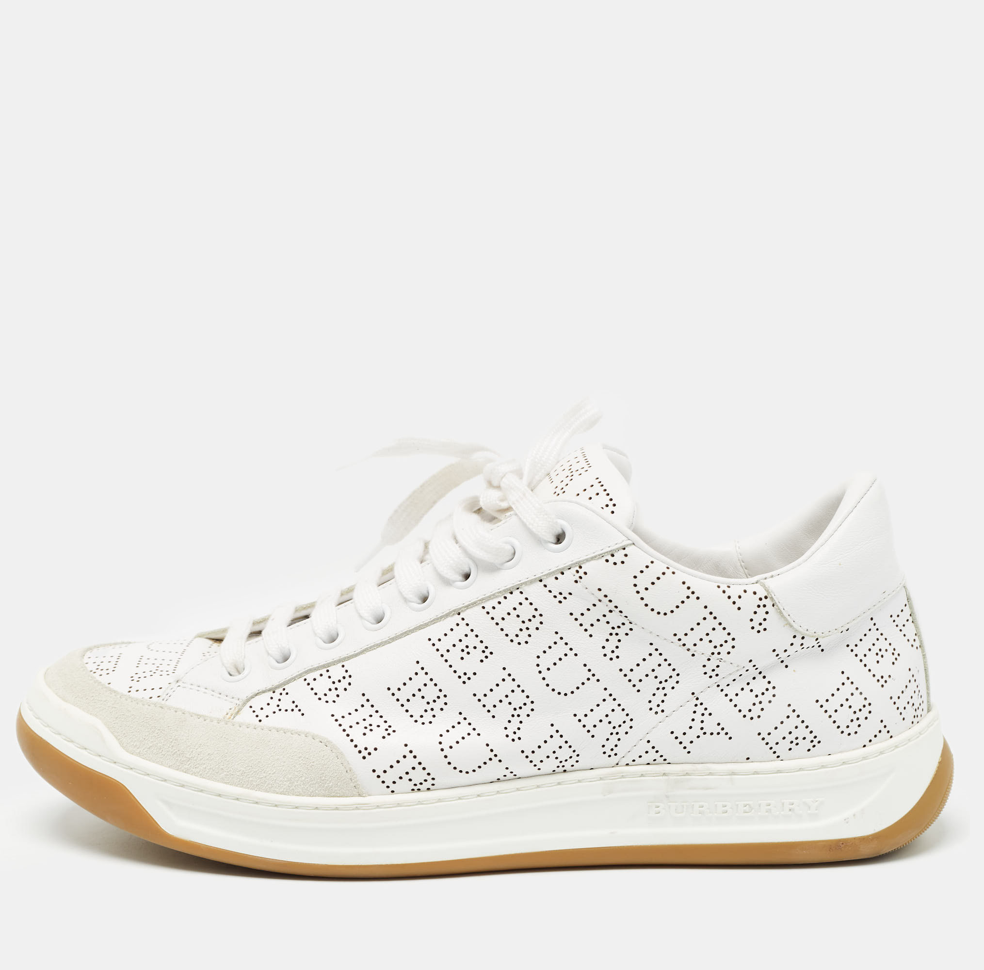 

Burberry White Perforated Leather Timsbury Sneakers Size