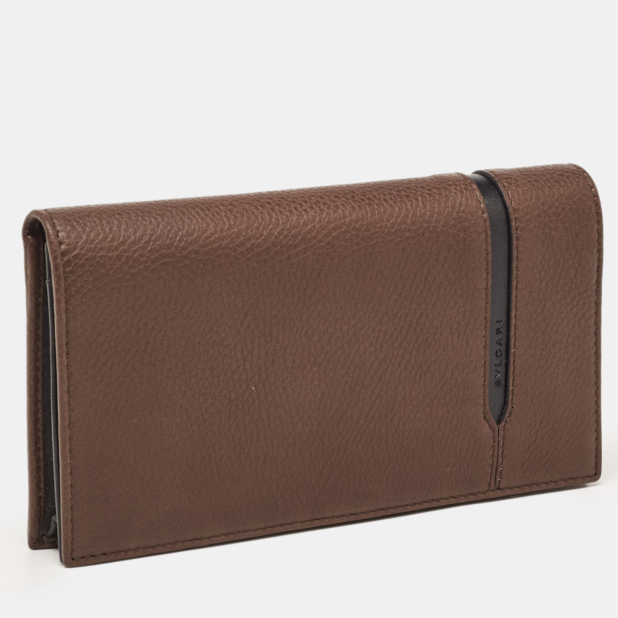 Bvlgari Choco Brown/Black Leather Bifold Long Wallet