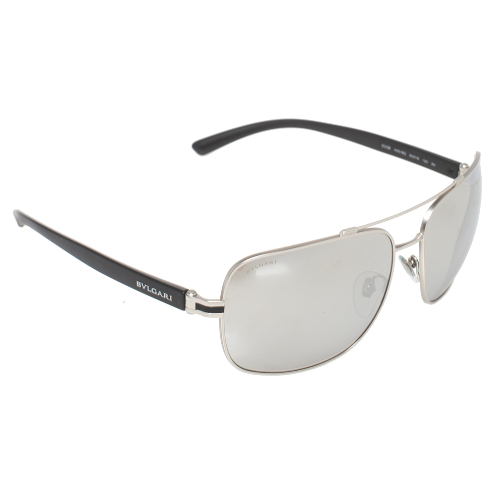 Bvlgari Silver Tone/Grey Mirrored 5038 Navigator Sunglasses