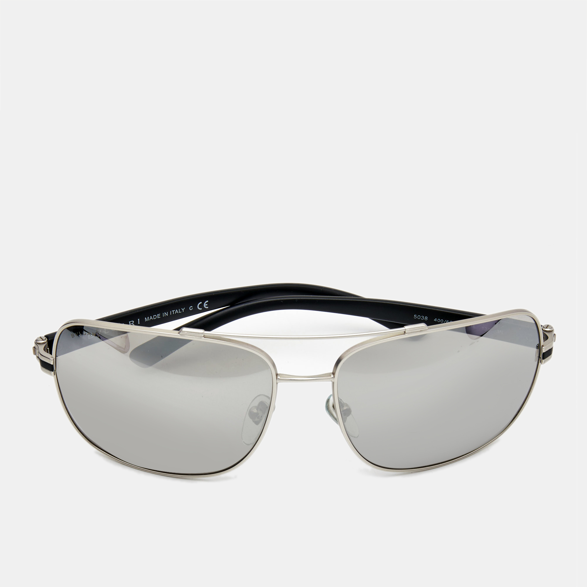 Bvlgari Silver/Black Mirror 5038 Aviator Sunglasses