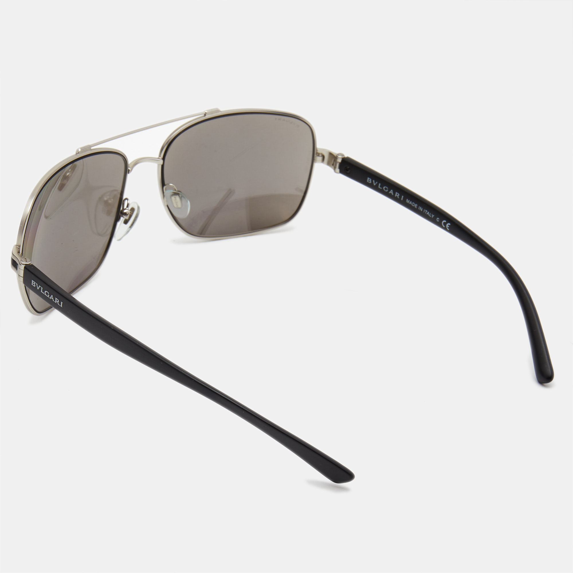 Bvlgari Silver/Black Mirror 5038 Aviator Sunglasses