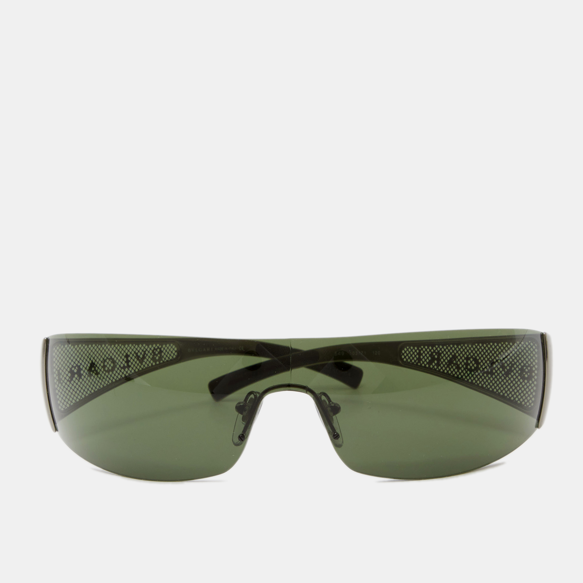 Bvlgari gunmetal tone/green 549 shield sunglasses