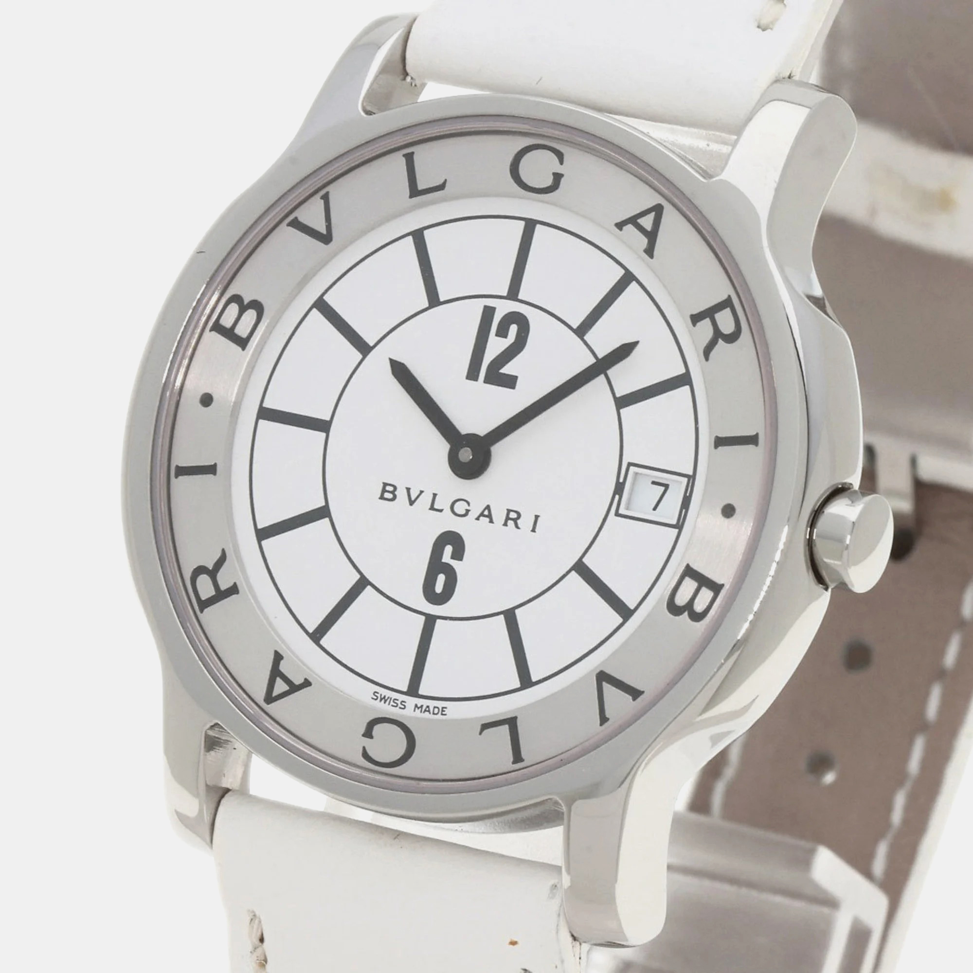 Bvlgari White Stainless Steel Solotempo ST35S Quartz Men's Wristwatch 35 Mm