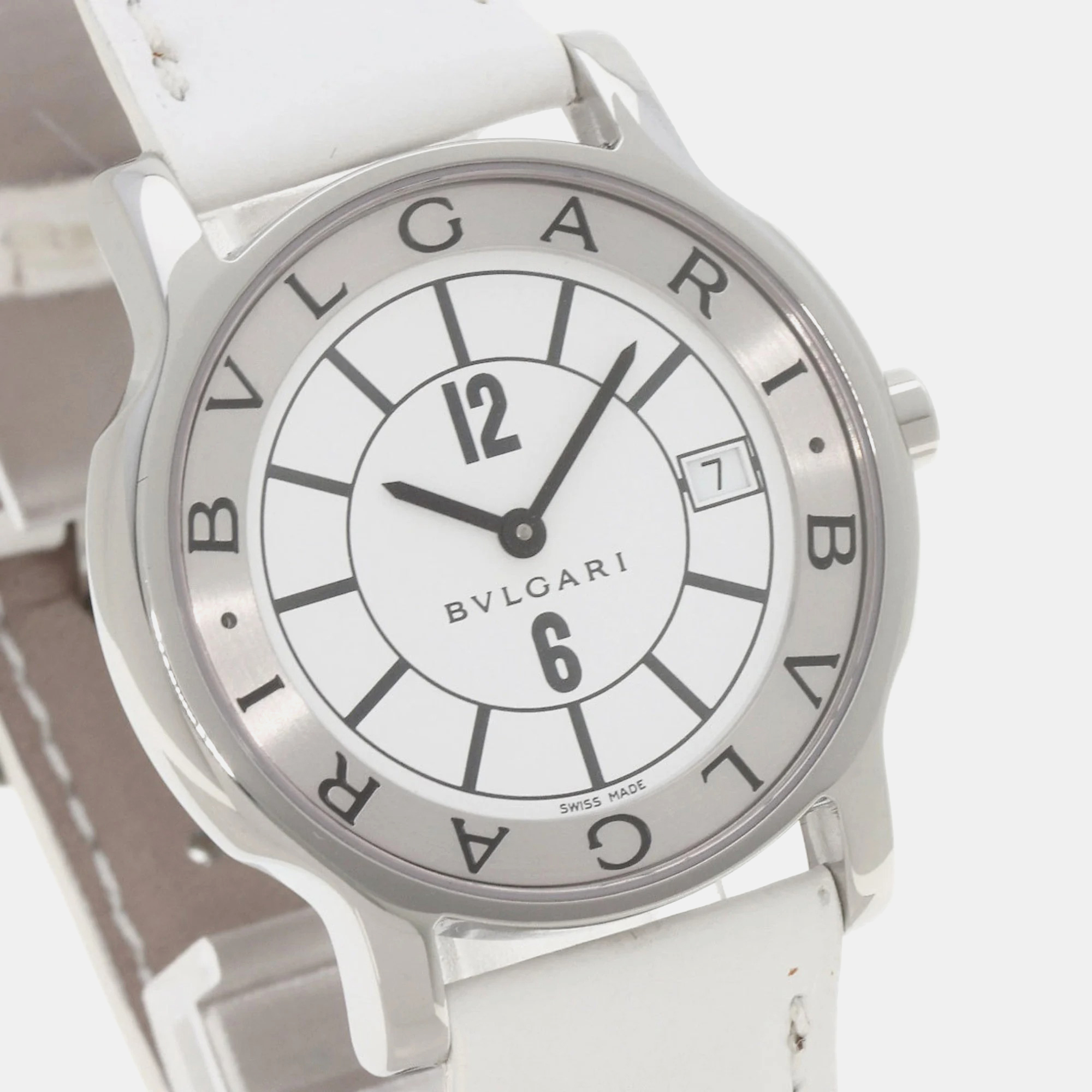 Bvlgari White Stainless Steel Solotempo ST35S Quartz Men's Wristwatch 35 Mm