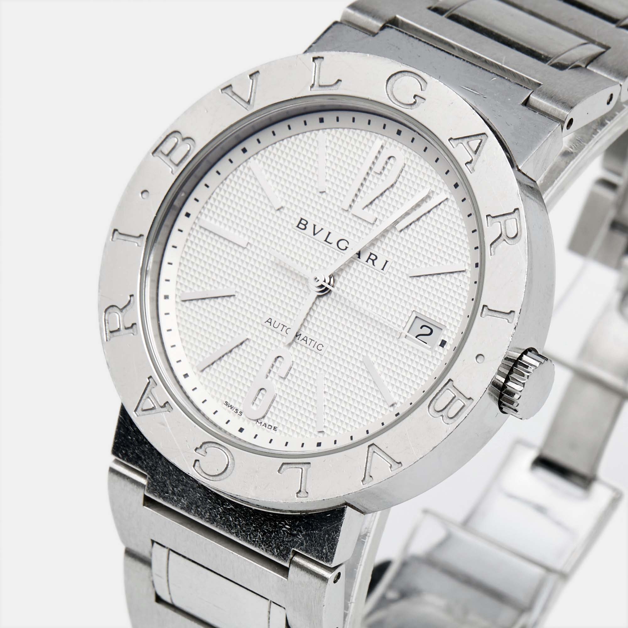 Bvlgari Silver White Stainless Steel Bvlgari Bvlgari BB38SSAUTO Men's Wristwatch 38 Mm