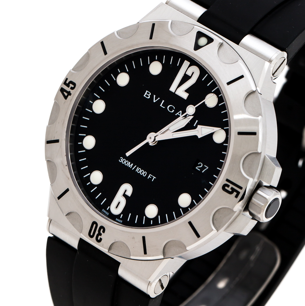 

Bvlgari Black Stainless Steel Diagono Scuba DP41SSD Men's Wristwatch