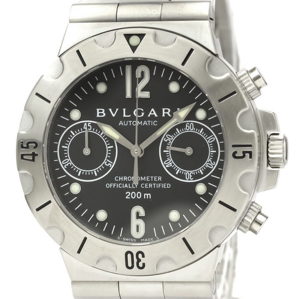 

Bvlgari Black Stainless Steel Diagono Scuba SC38S Chronograph Automatic Men's Wristwatch 38 MM