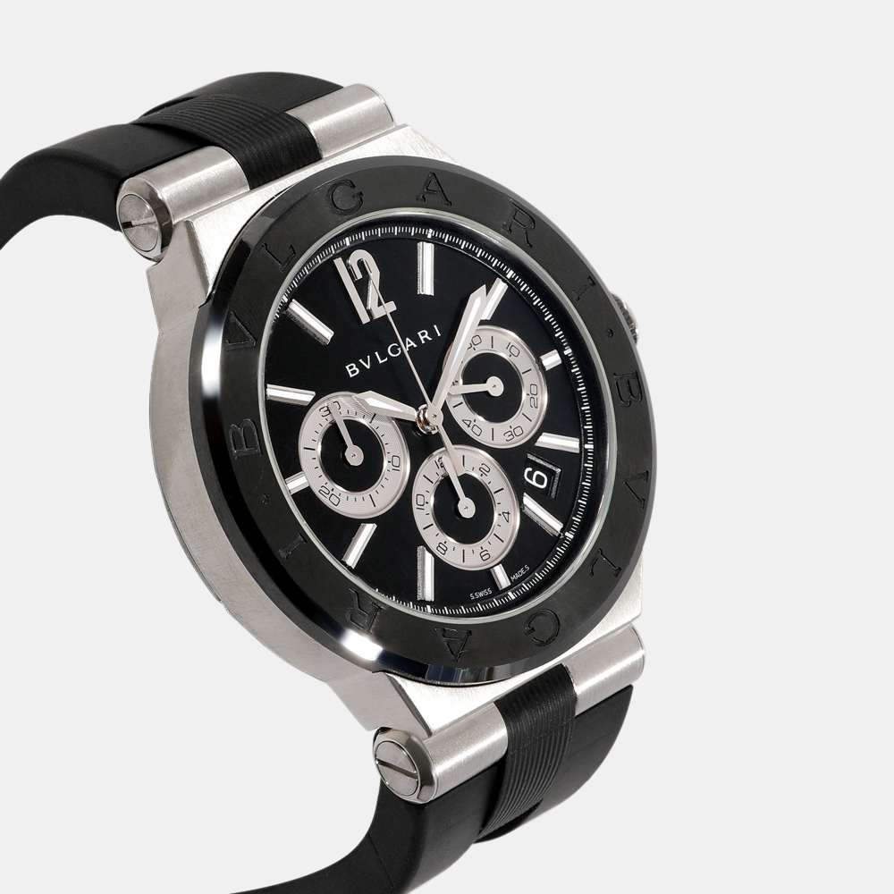 Bvlgari Black Stainless Steel Diagono DG42SCCH Automatic Men's Wristwatch 42 Mm