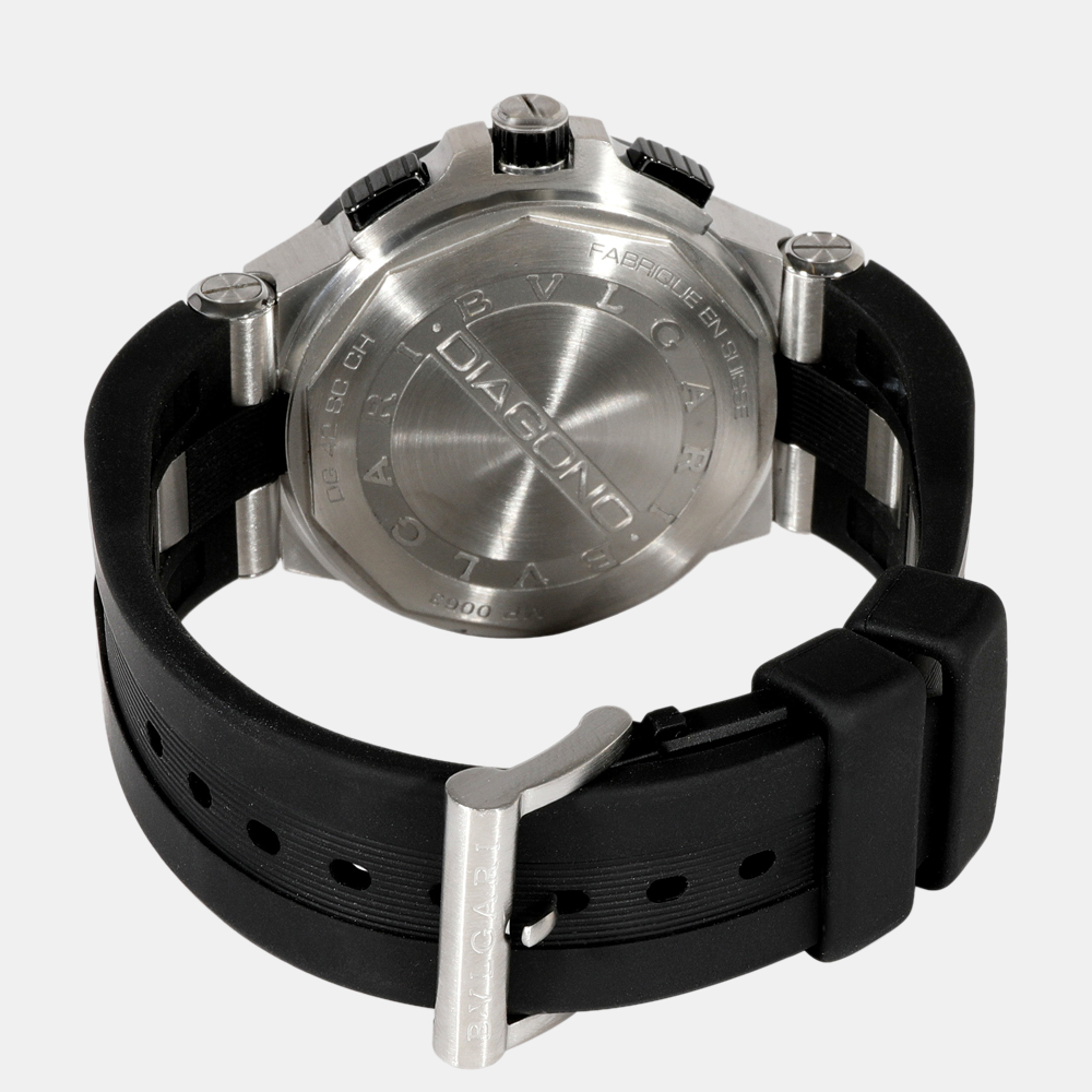 Bvlgari Black Stainless Steel Diagono DG42SCCH Automatic Men's Wristwatch 42 Mm