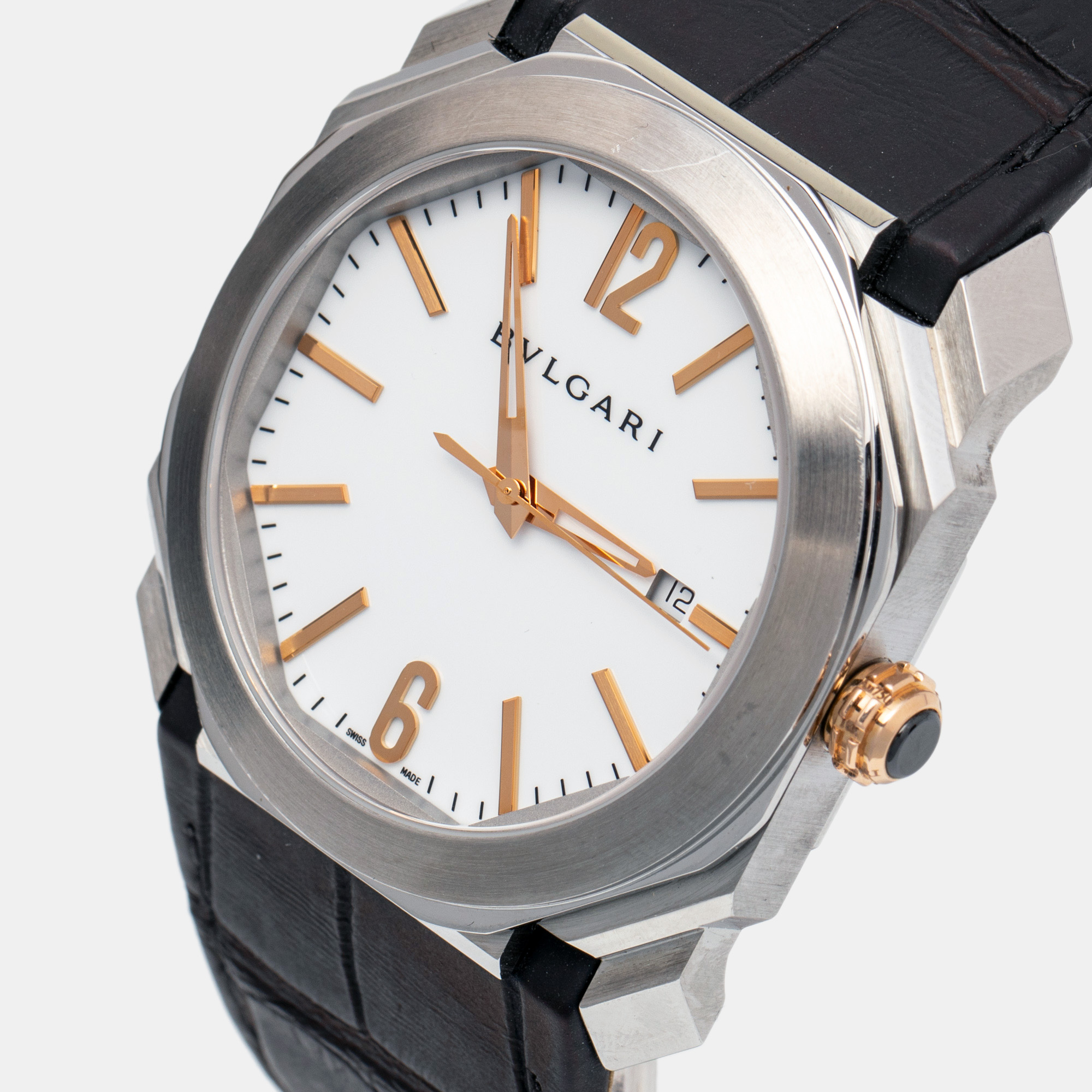 Bvlgari White Stainless Steel Alligator Octo Velocissimo BGO41S Men's Wristwatch
Bvlgari White Stainless Steel Alligator Octo Velocissimo BGO41S Men's Wristwatch