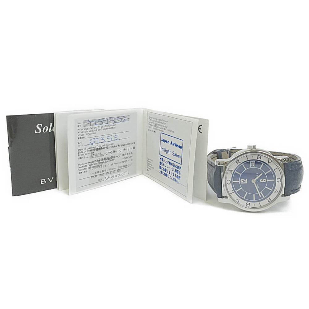 Bvlgari Blue Stainless Steel Solotempo ST35S  Men's Wristwatch 35 Mm