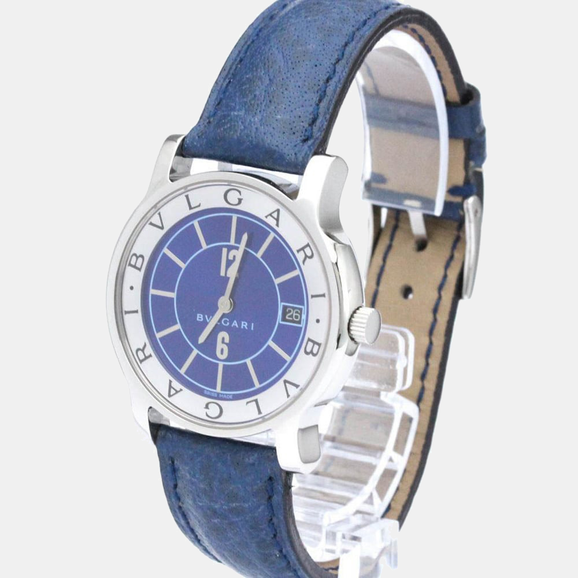 Bvlgari Blue Stainless Steel Solotempo ST35S  Men's Wristwatch 35 Mm