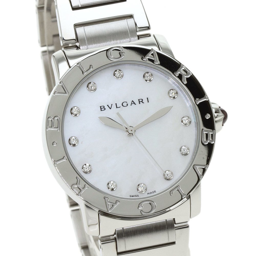 Bvlgari MOP Diamonds Stainless Steel Bvlgari Bvlgari BB37S Men's Wristwatch 37 Mm