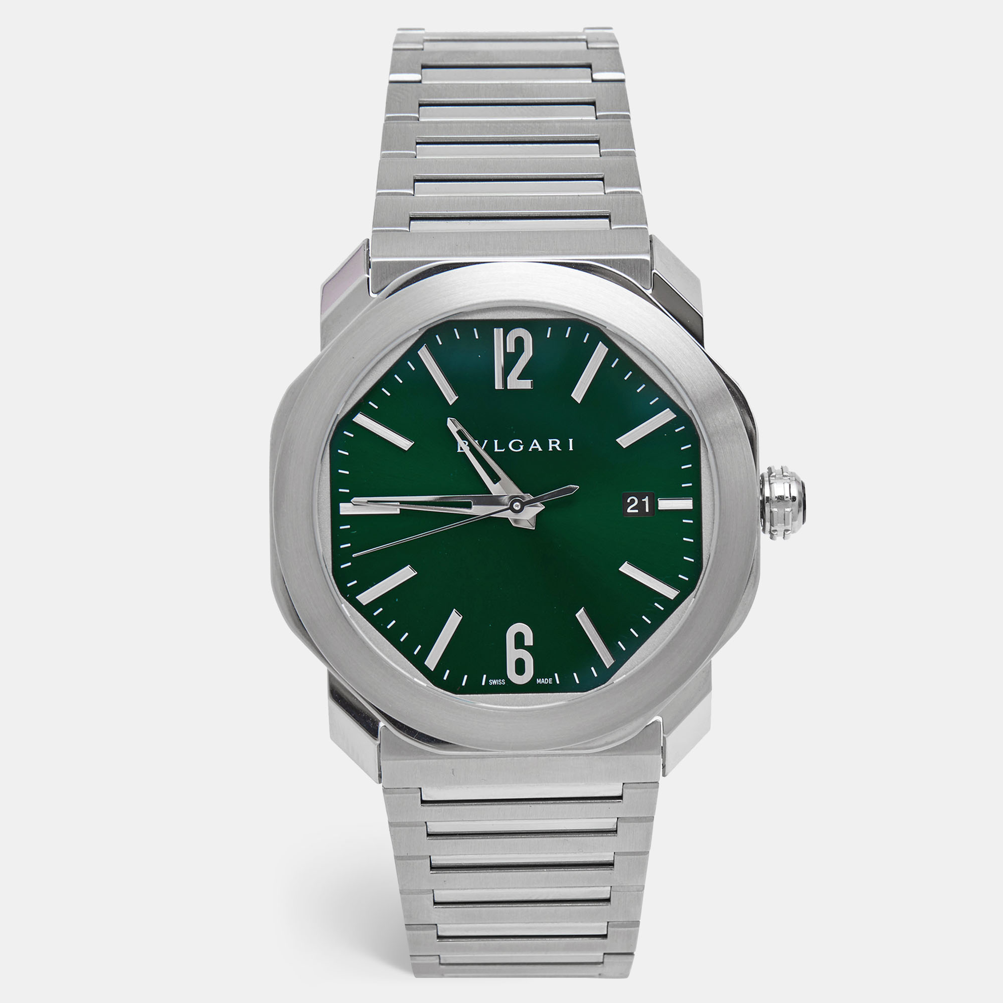 Bvlgari Green Stainless Steel Octo Roma 102963 Men's Wristwatch 41 Mm
