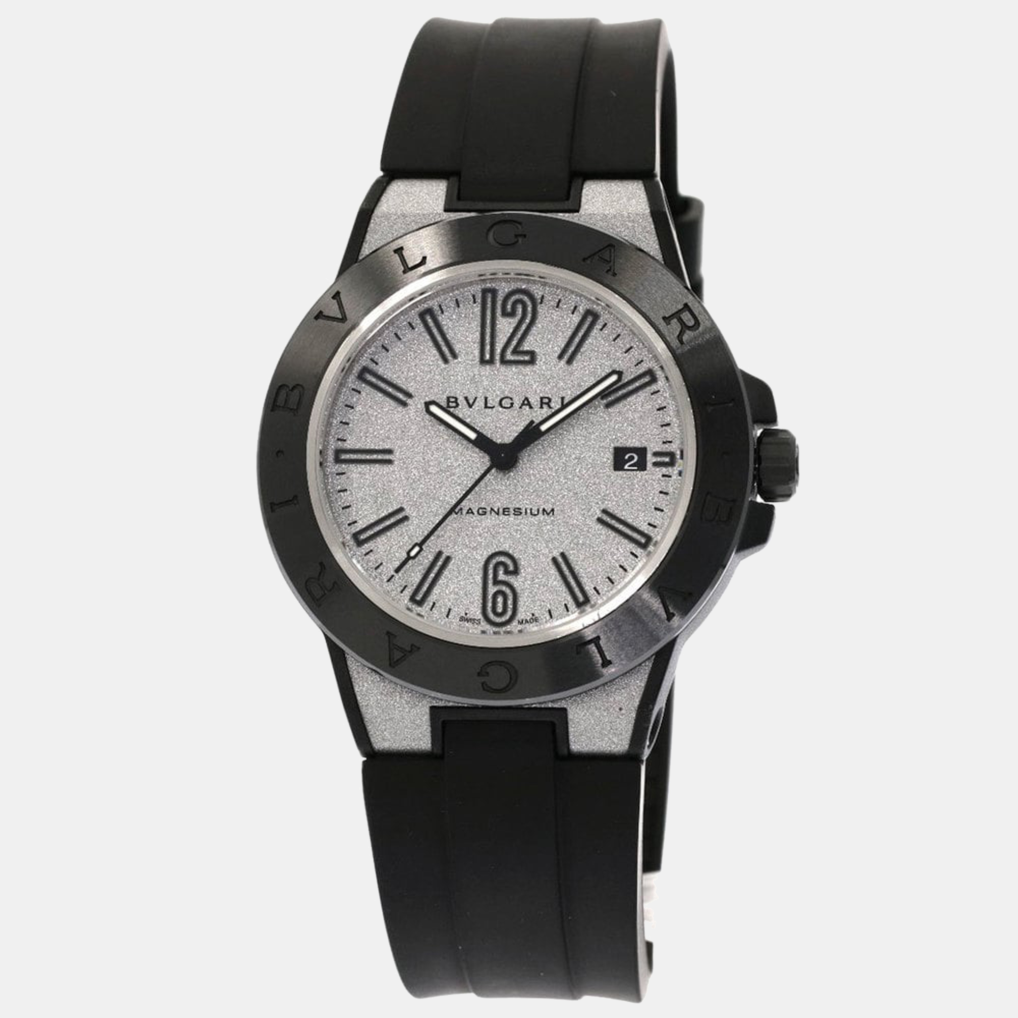 Bvlgari Black/Silver Stainless Steel And Rubber Diagono DG41SMC Automatic Men's Wristwatch 41mm