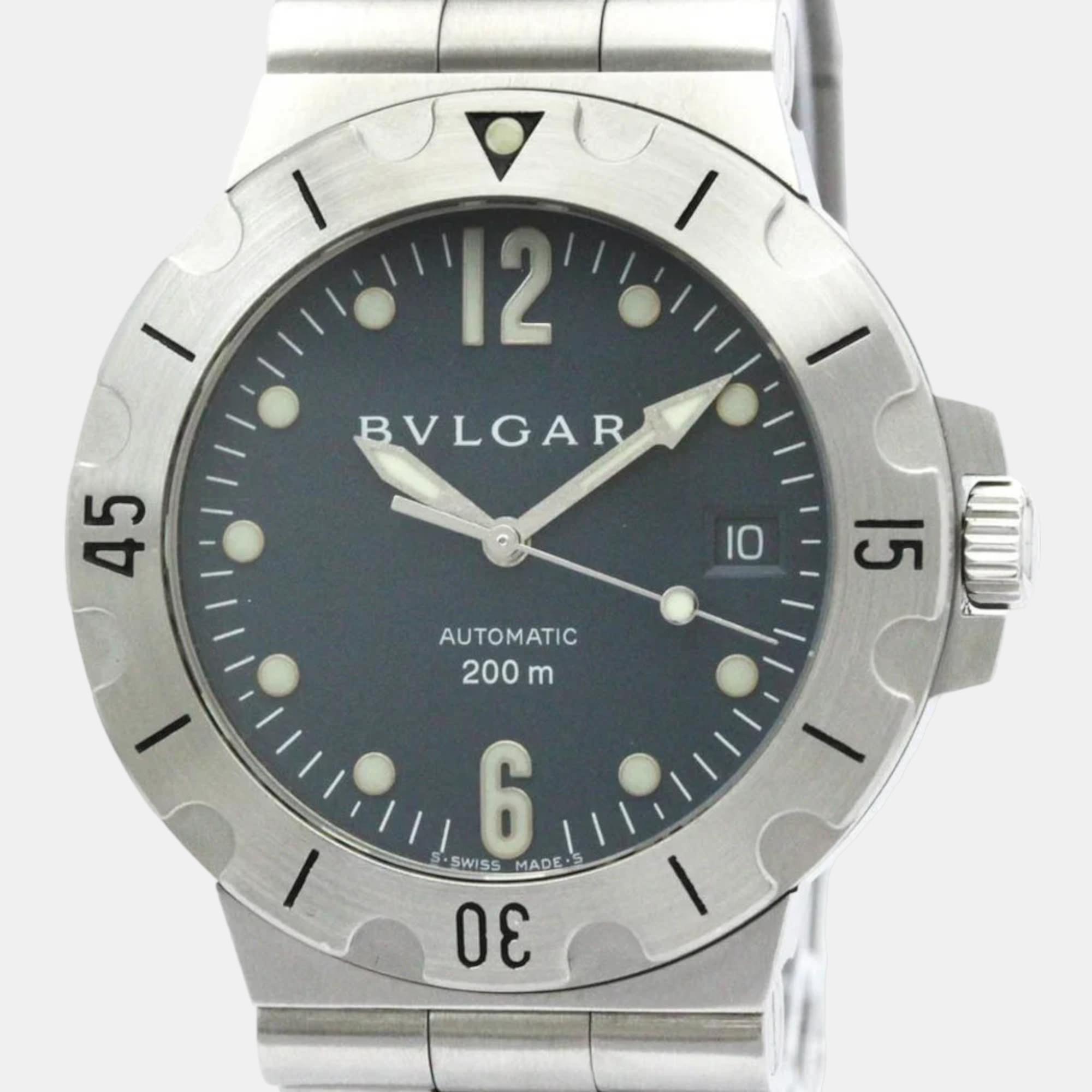 Bvlgari Black Stainless Steel Diagono SD38S Automatic Men's Wristwatch 38 Mm