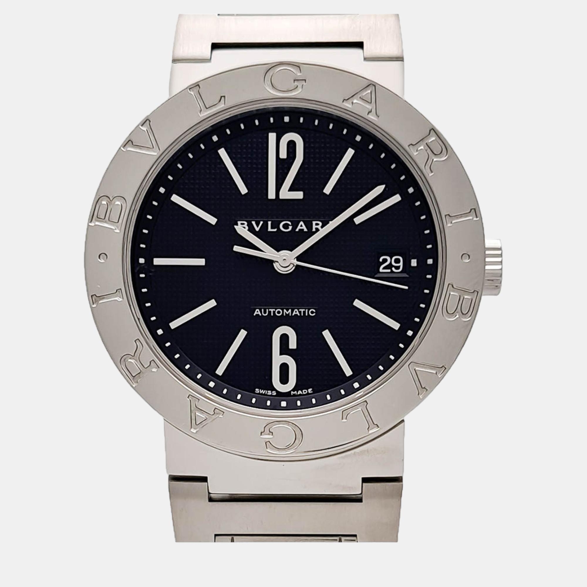 Bvlgari Black Stainless Steel Bvlgari Bvlgari BB38 Automatic Men's Wristwatch 38 Mm