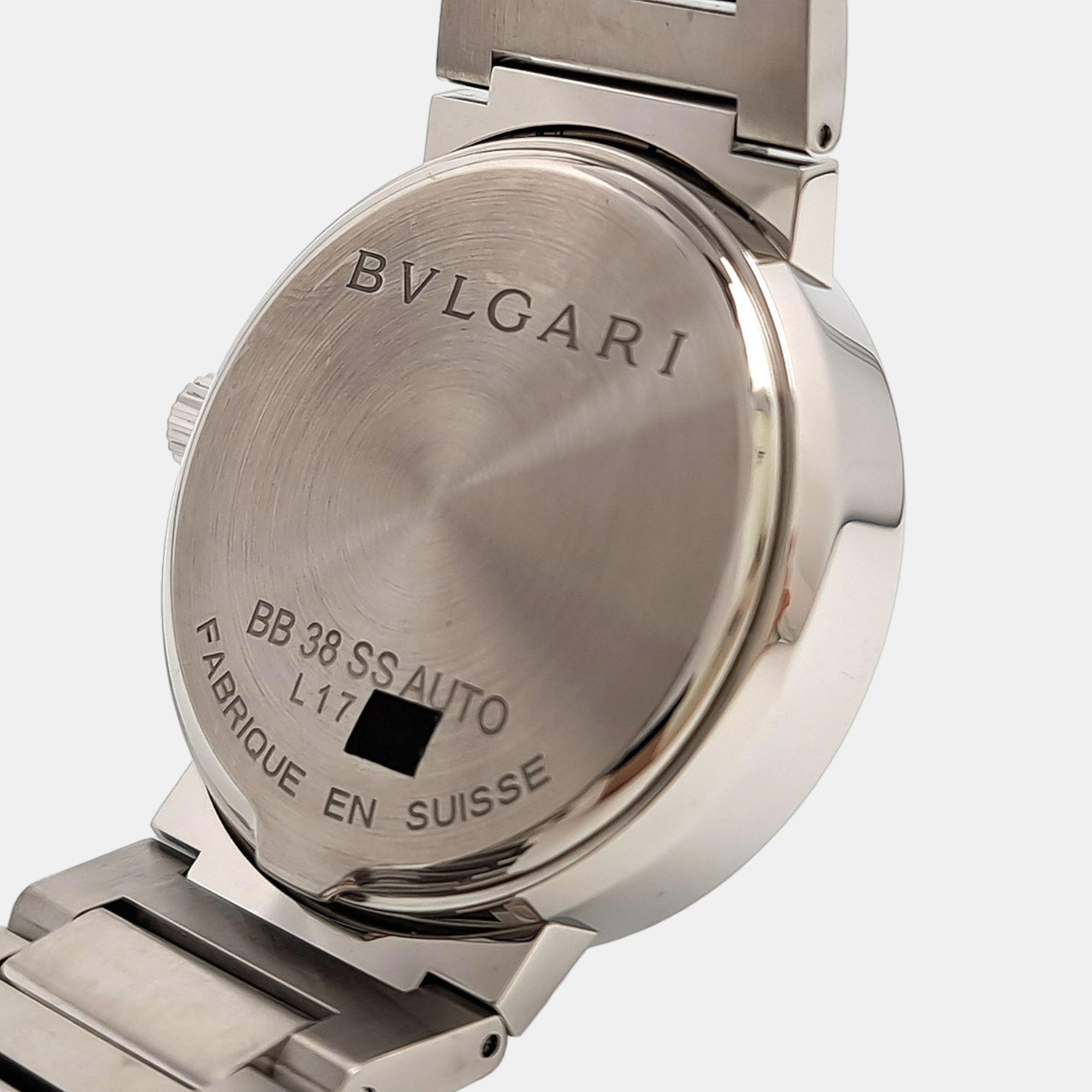 Bvlgari Black Stainless Steel Bvlgari Bvlgari BB38 Automatic Men's Wristwatch 38 Mm