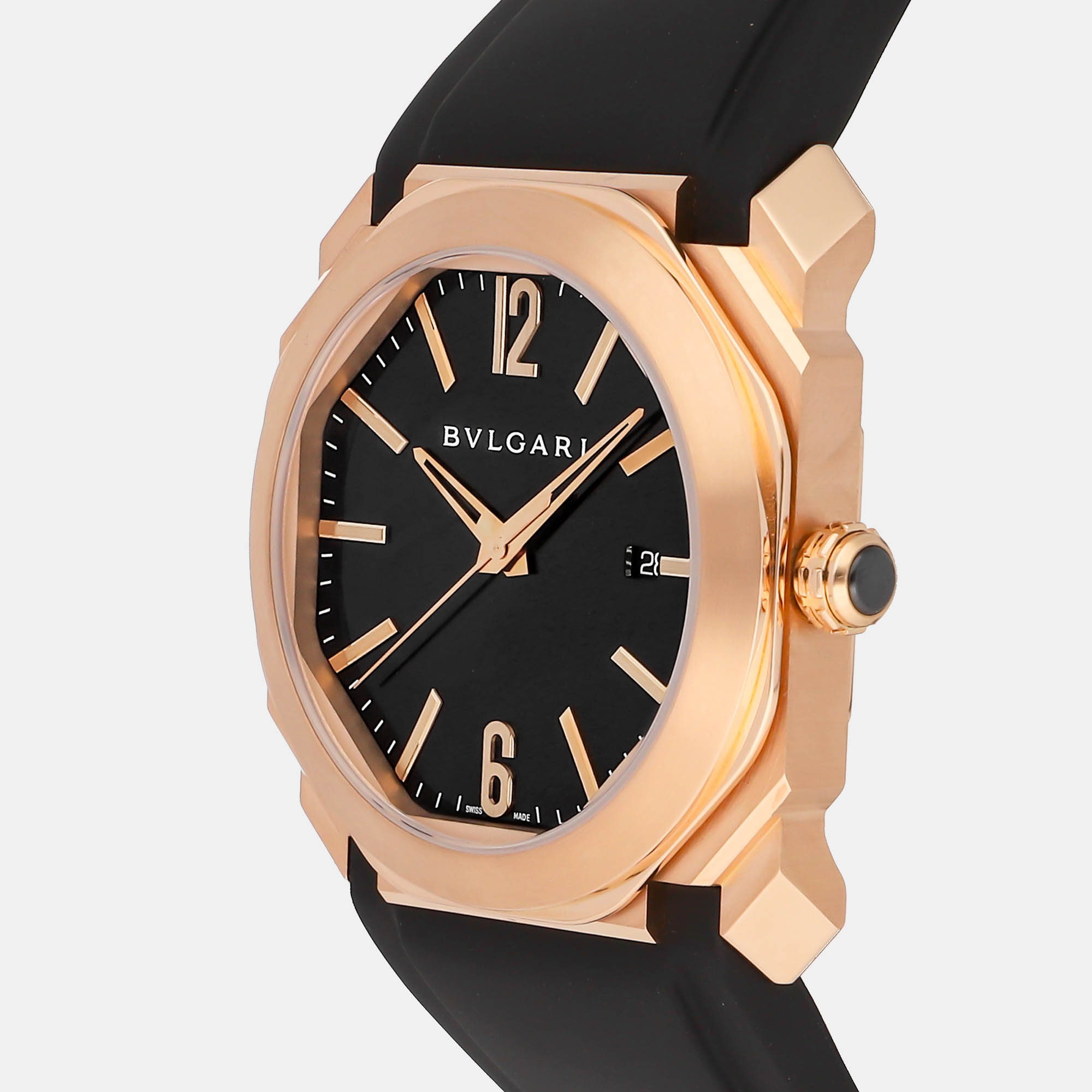 Bvlgari Black 18k Rose Gold Octo 101963 Automatic Men's Wristwatch 41 Mm