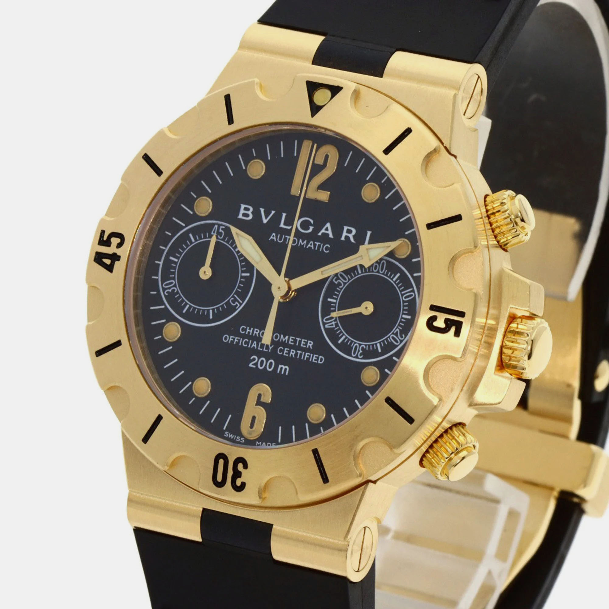 Bvlgari Black 18k Yellow Gold Diagono SC38G Automatic Men's Wristwatch 38 Mm