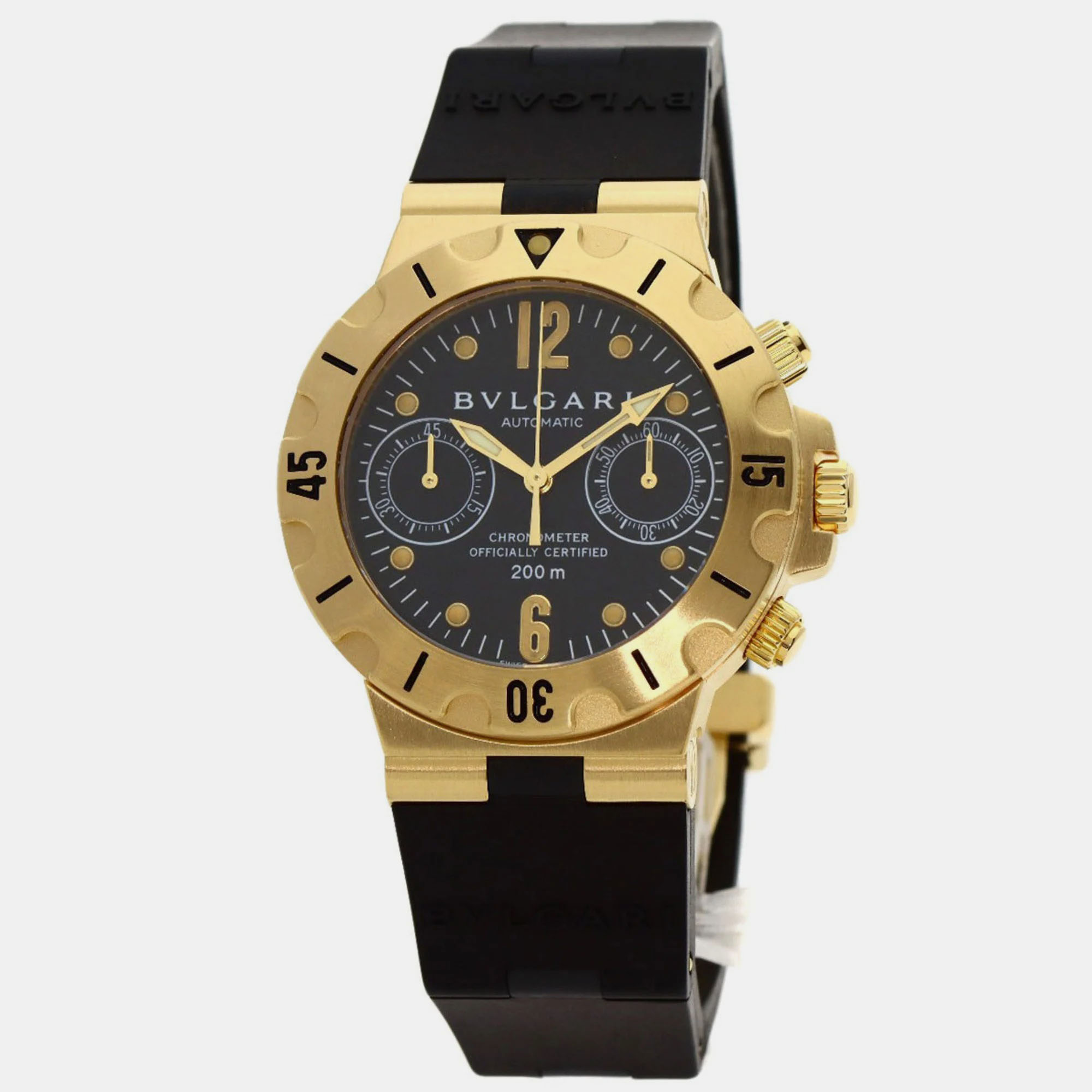 Bvlgari Black 18k Yellow Gold Diagono SC38G Automatic Men's Wristwatch 38 Mm