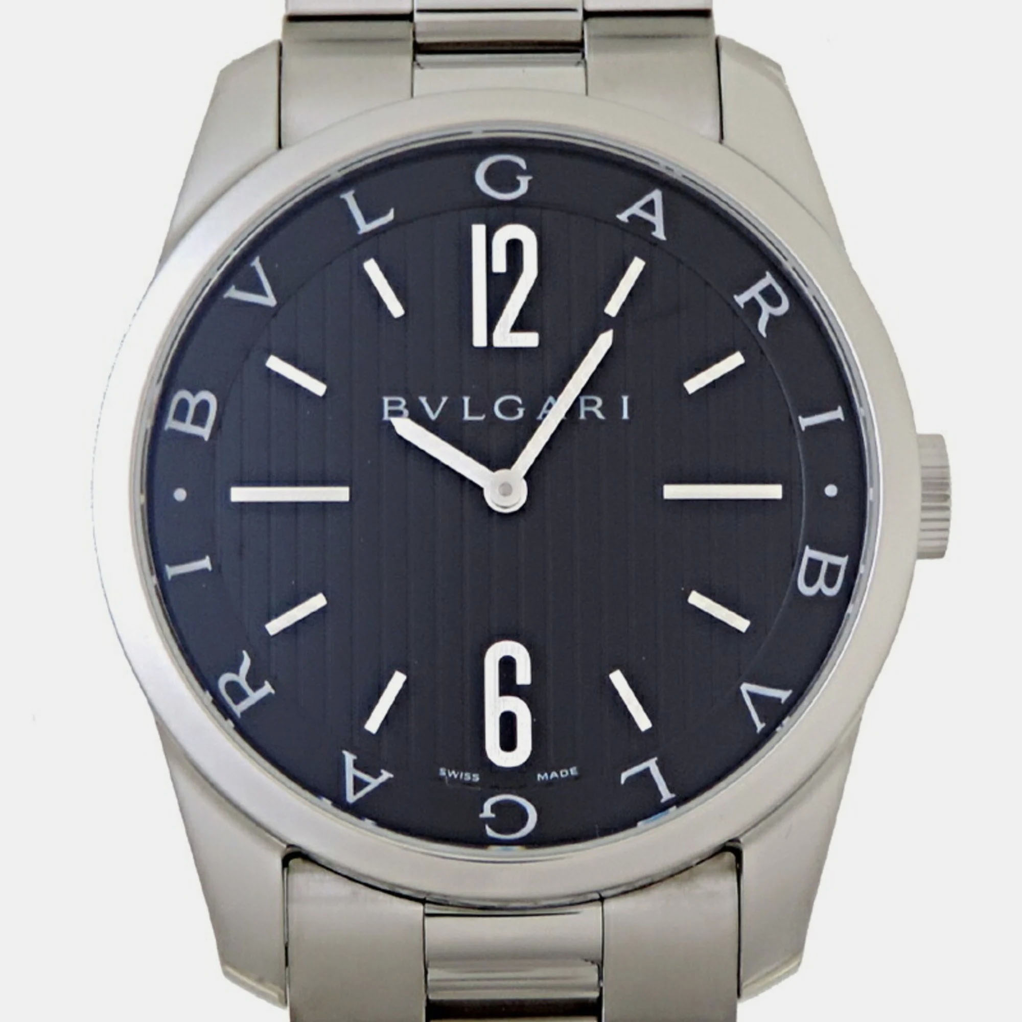 Bvlgari Black Stainless Steel Solotempo ST42S Quartz Men's Wristwatch 42 Mm
